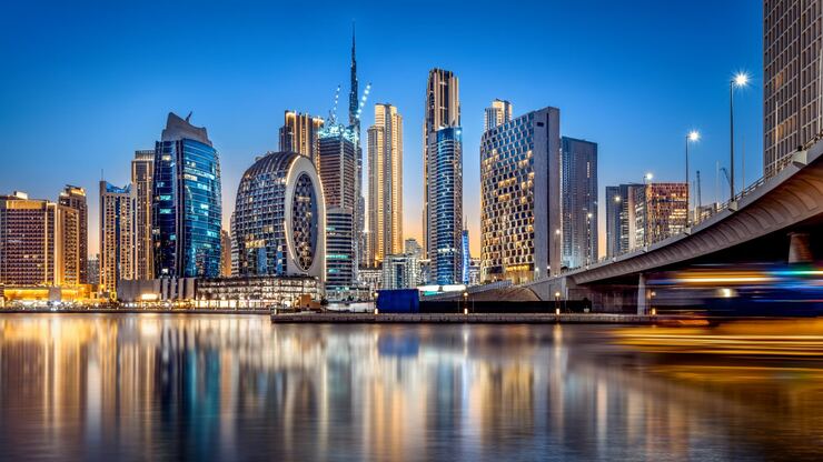 Modern waterfront skyline in the United Arab Emirates
