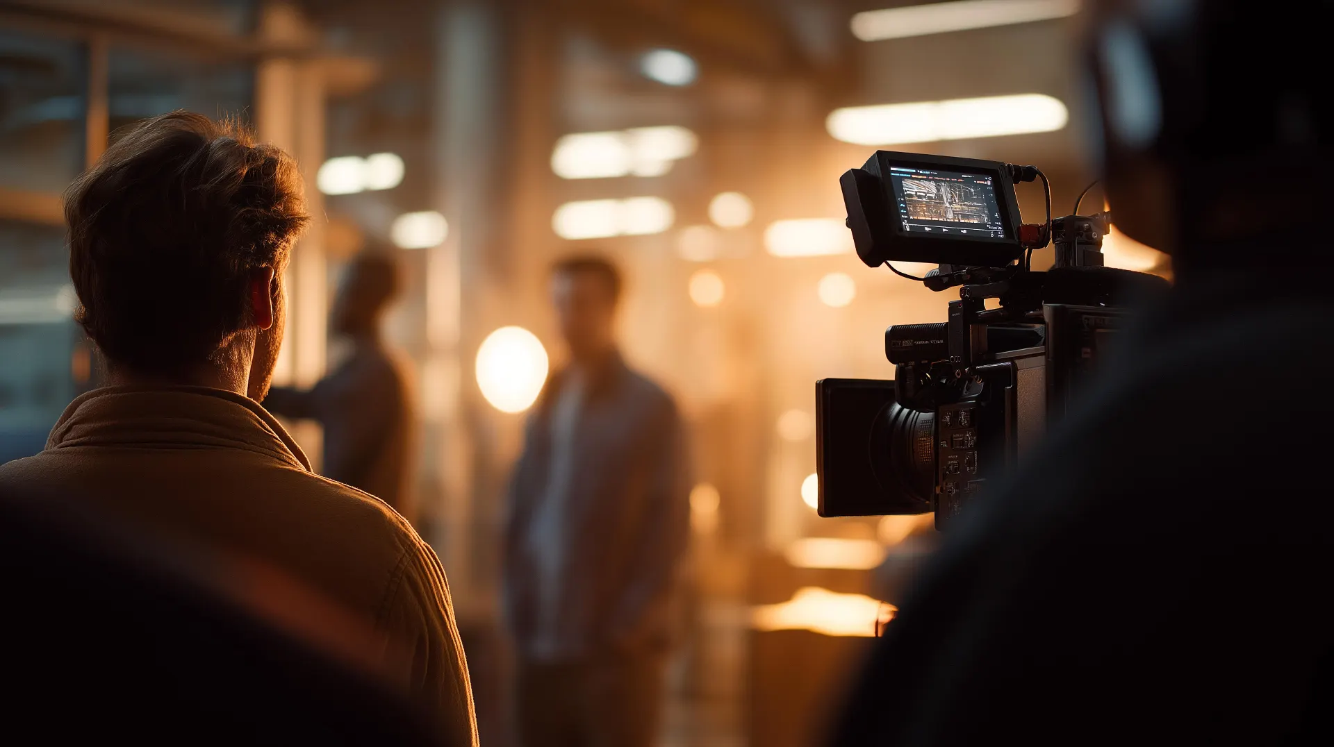 Behind-the-scenes video interview set with cinema camera and warm studio lighting — Featured Video Campaigns