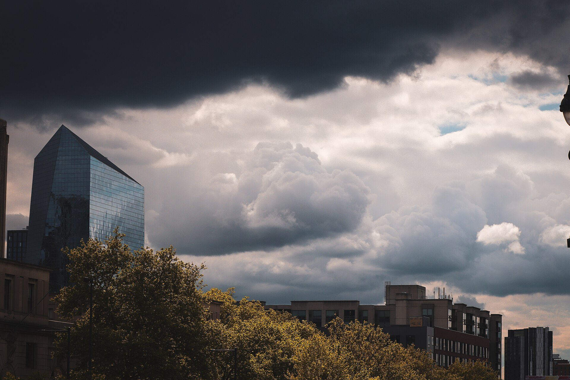 Cira Centre office tower in Philadelphia under an overcast sky