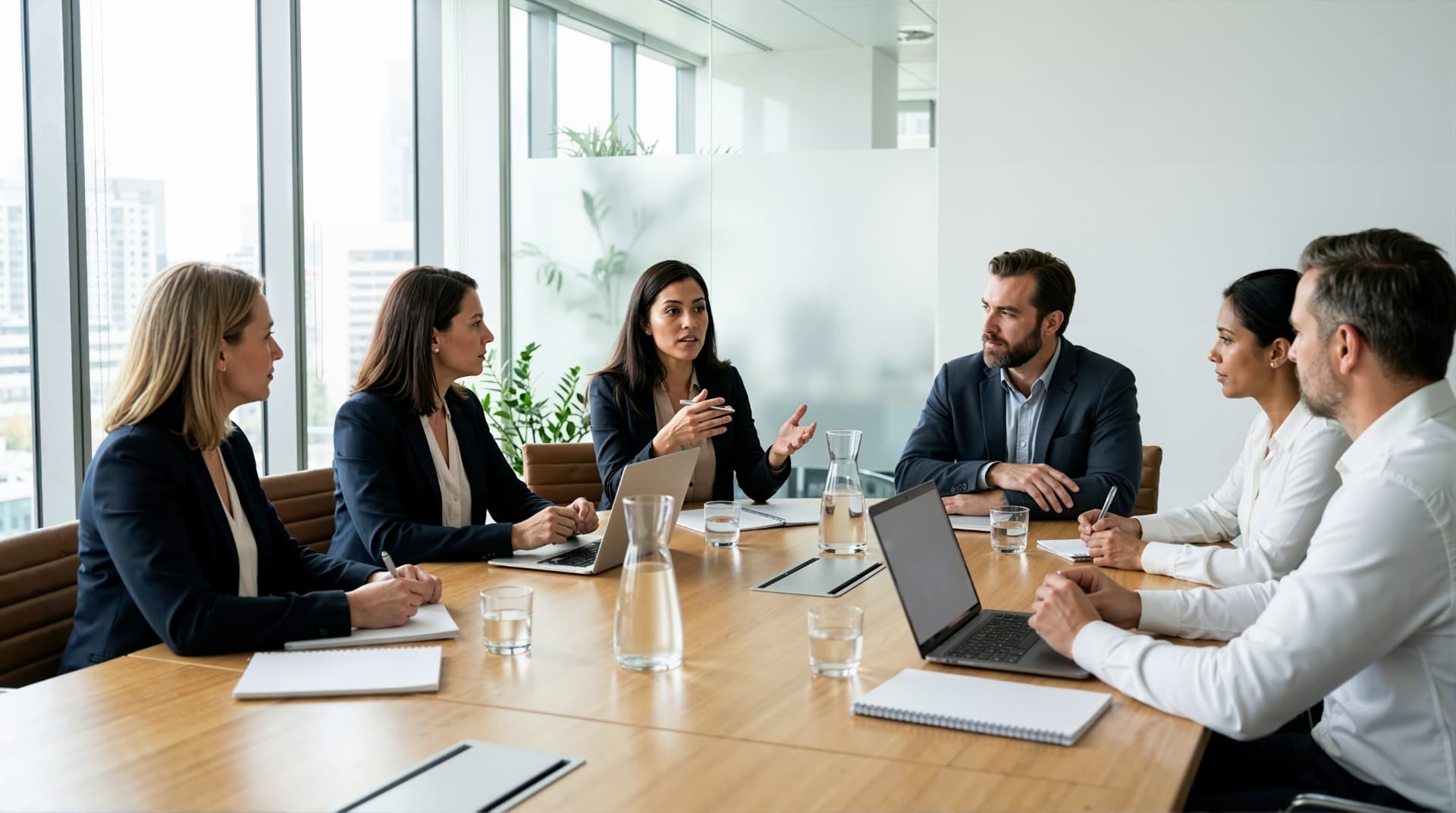 Business professionals meeting in a modern office.