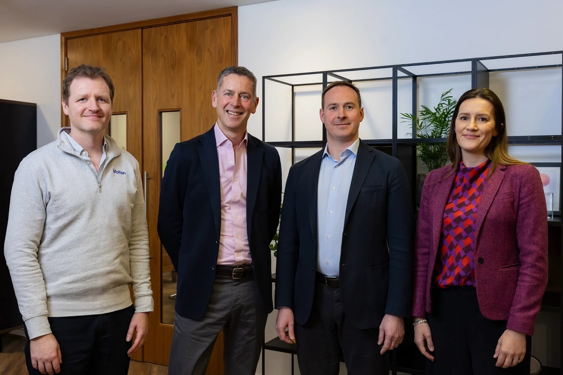 Four people standing together in an office, supplied photograph accompanying the Molten Ventures Growth Fund announcement