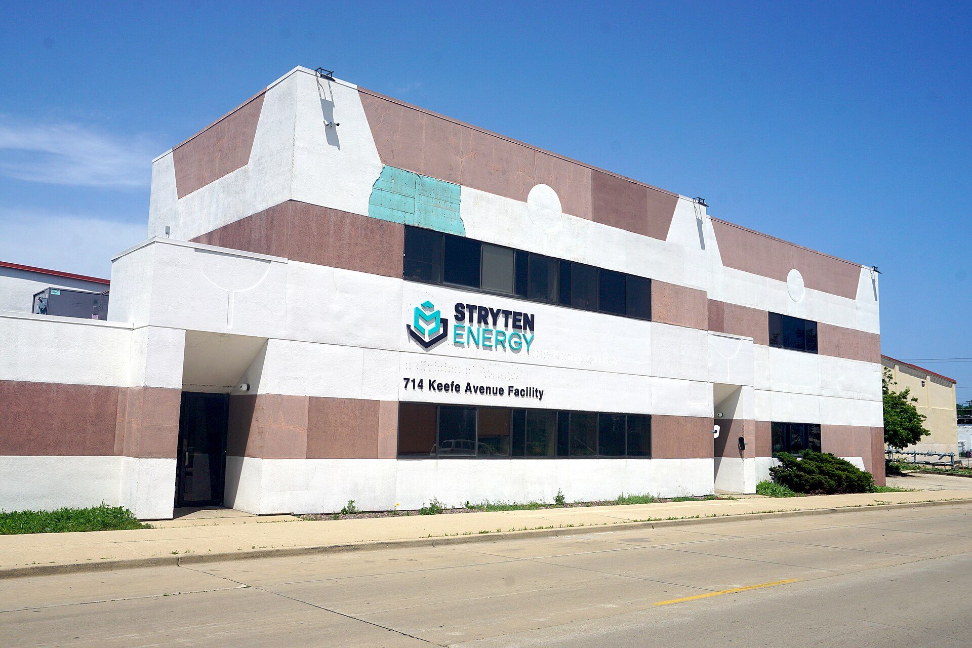 Stryten Energy facility on Keefe Avenue in Milwaukee, Wisconsin, with the company's sign on the building