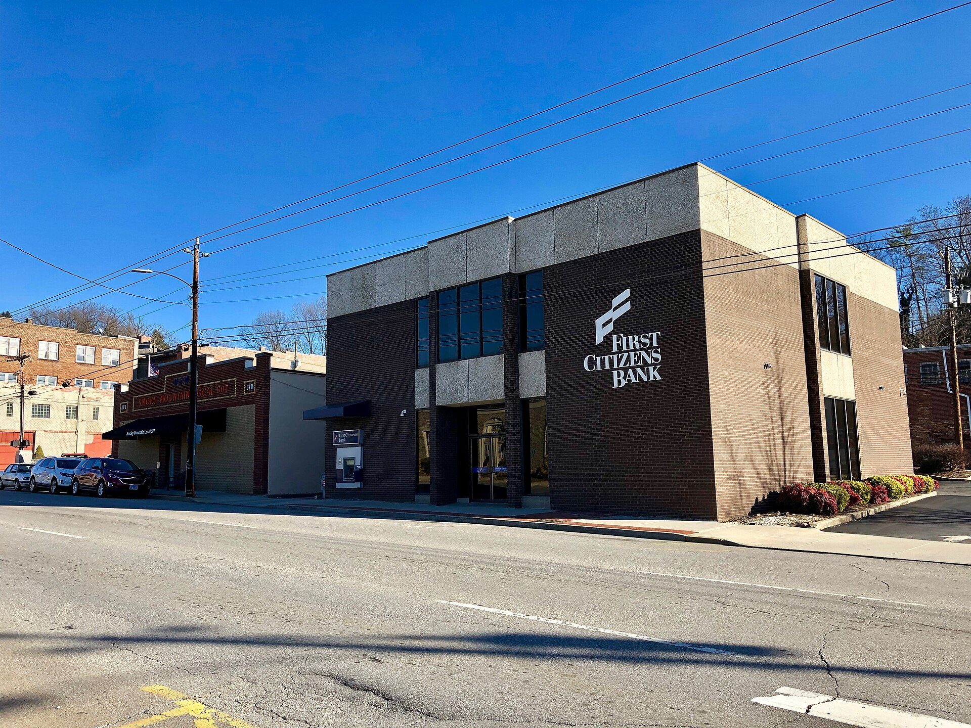 First Citizens Bank branch building with the bank's name on its facade in Canton, North Carolina