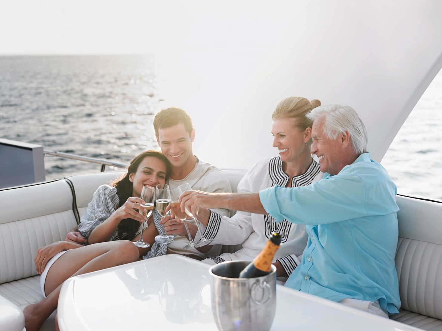 Group of adults relaxing together on a boat