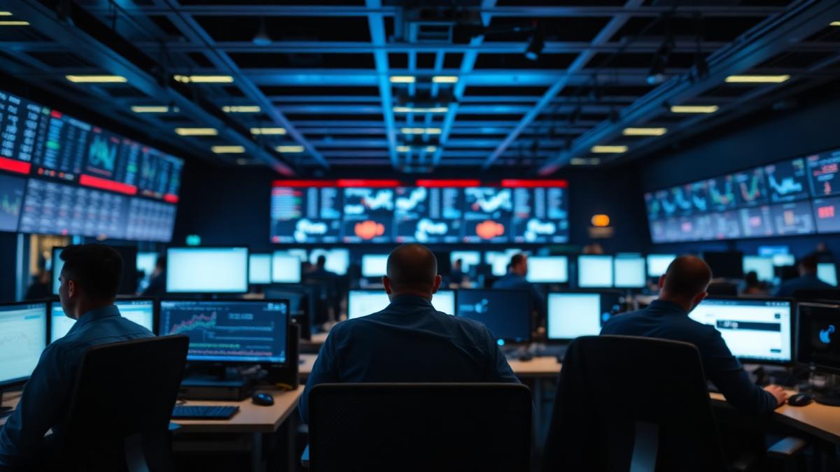 Stock exchange trading floor representing Vogenx's Nasdaq initial public offering