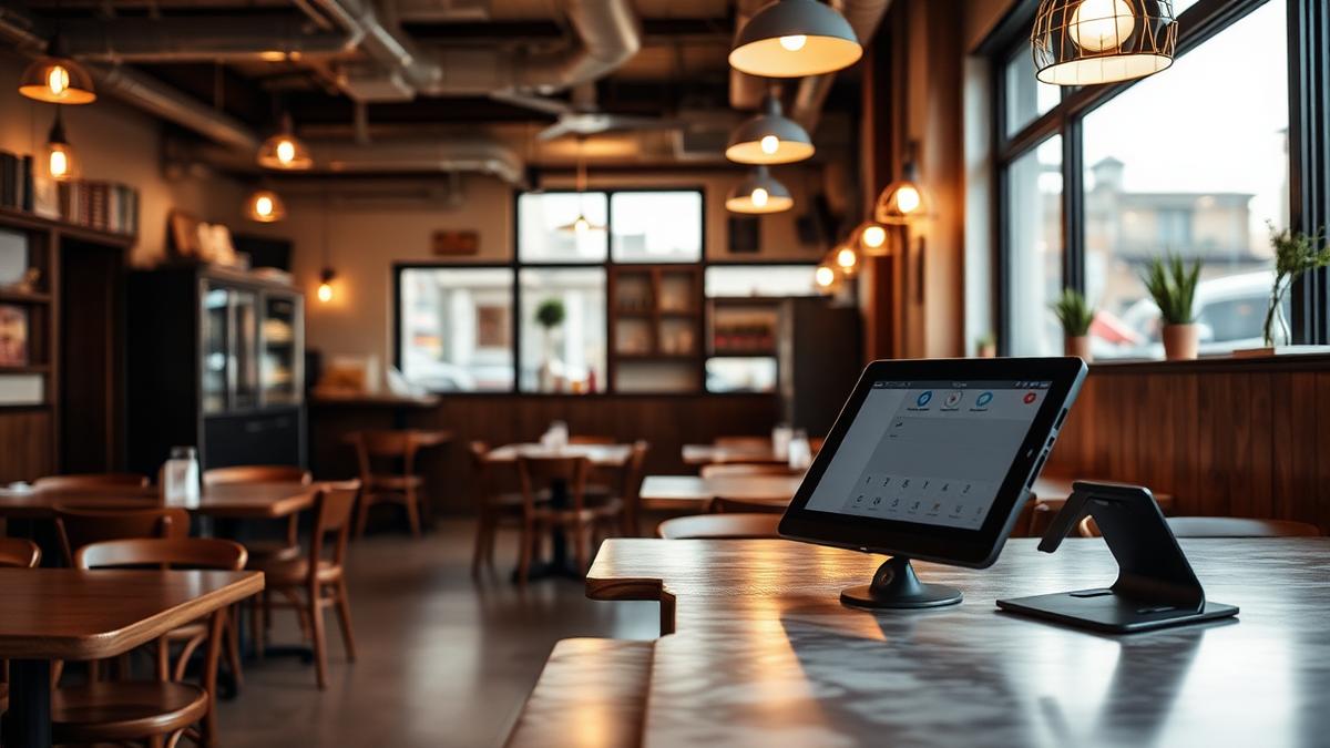 Restaurant owner using a digital platform representing Owner's AI technology for local businesses