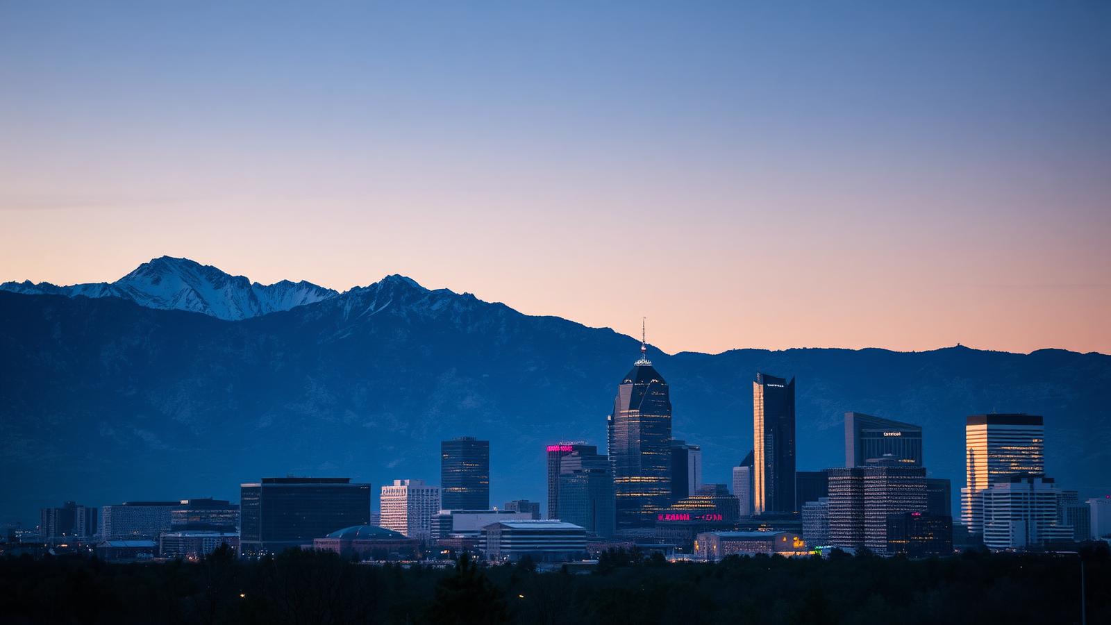 Denver, Colorado skyline at dusk with the Rocky Mountains behind, representing BSW Wealth Partners' base