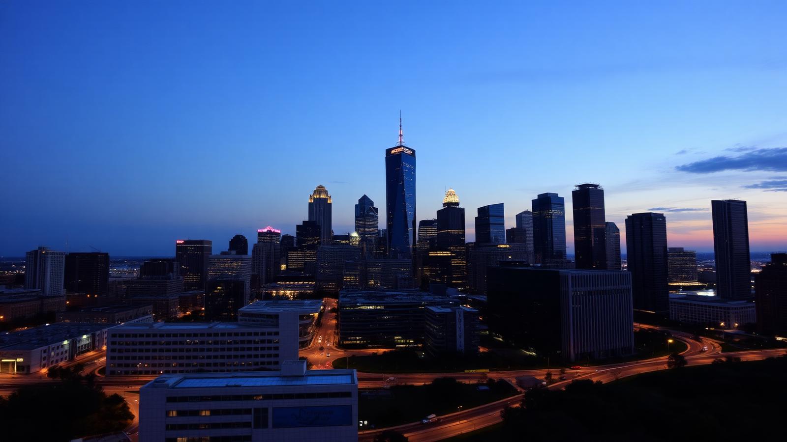 Houston, Texas financial district skyline at dusk, representing Texas Regional Bank's wealth management market