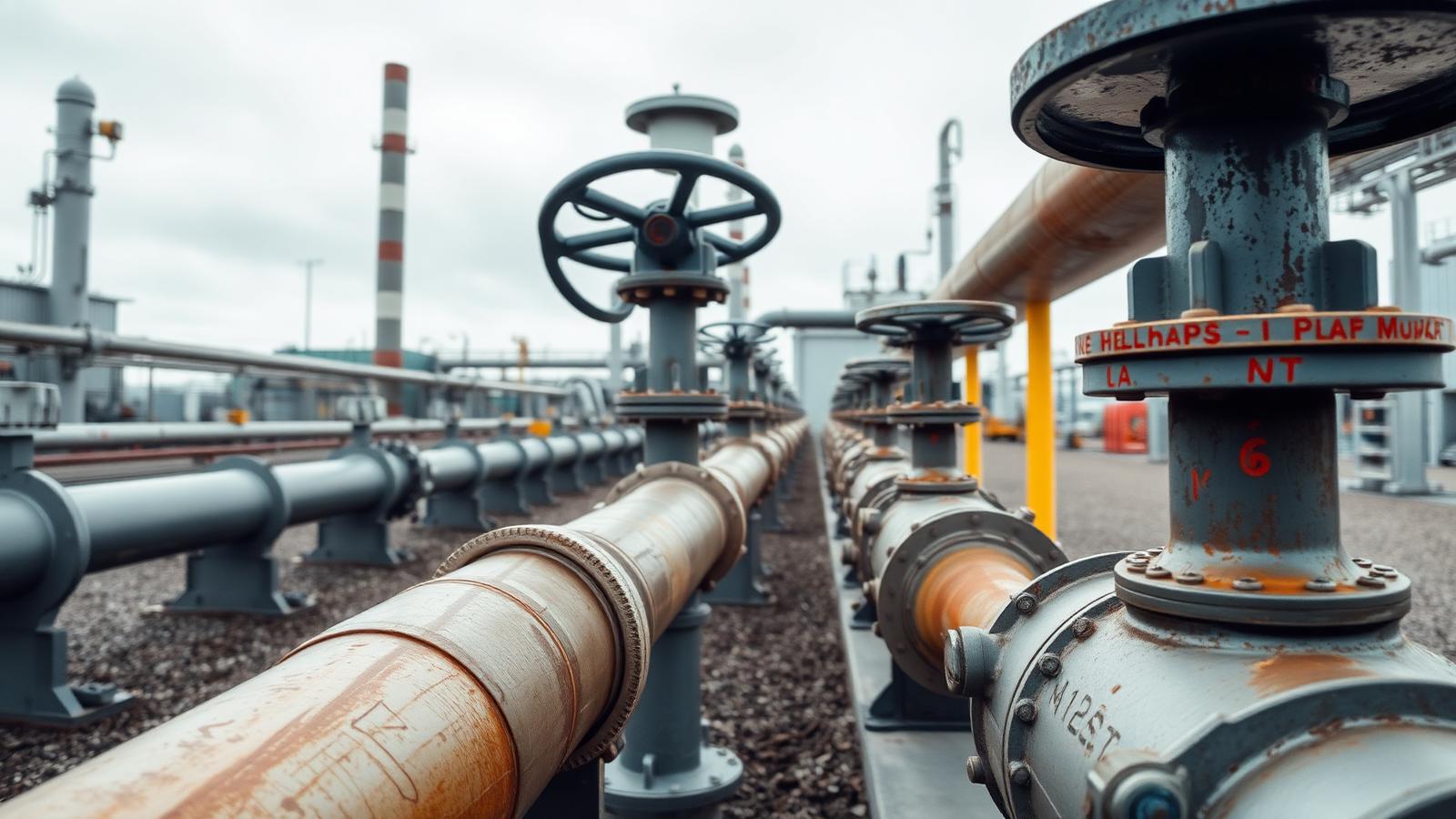 Industrial pipeline valves at a midstream energy processing facility, representing Midstream Valve Partners