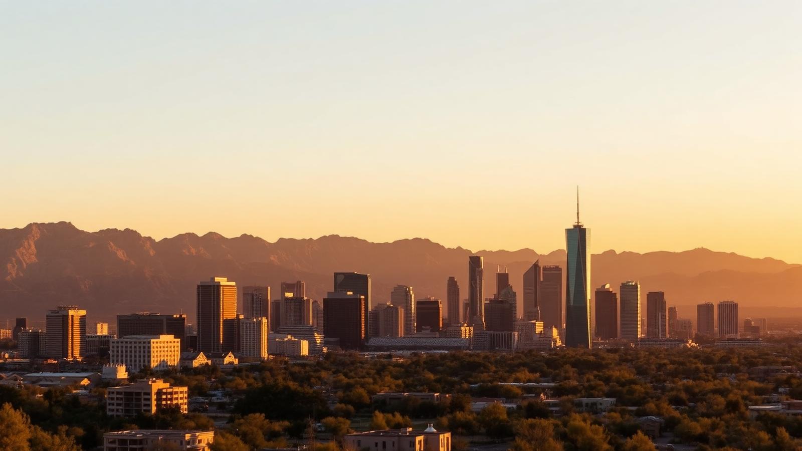 Phoenix, Arizona skyline at golden hour with desert mountains, representing Fortitude Family Office's Southwest base