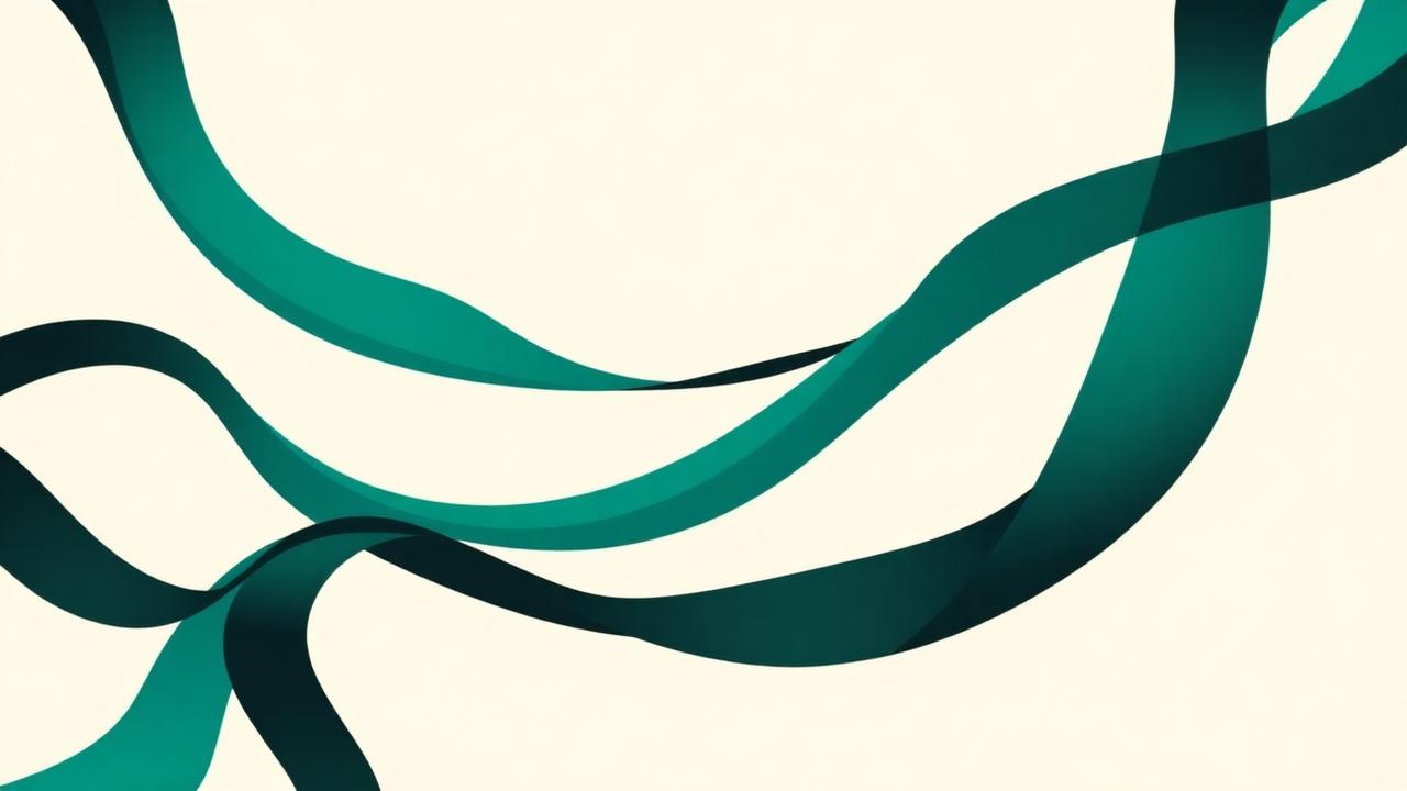 Abstract teal ribbons flowing outward from a central point representing structured philanthropic giving in a family office