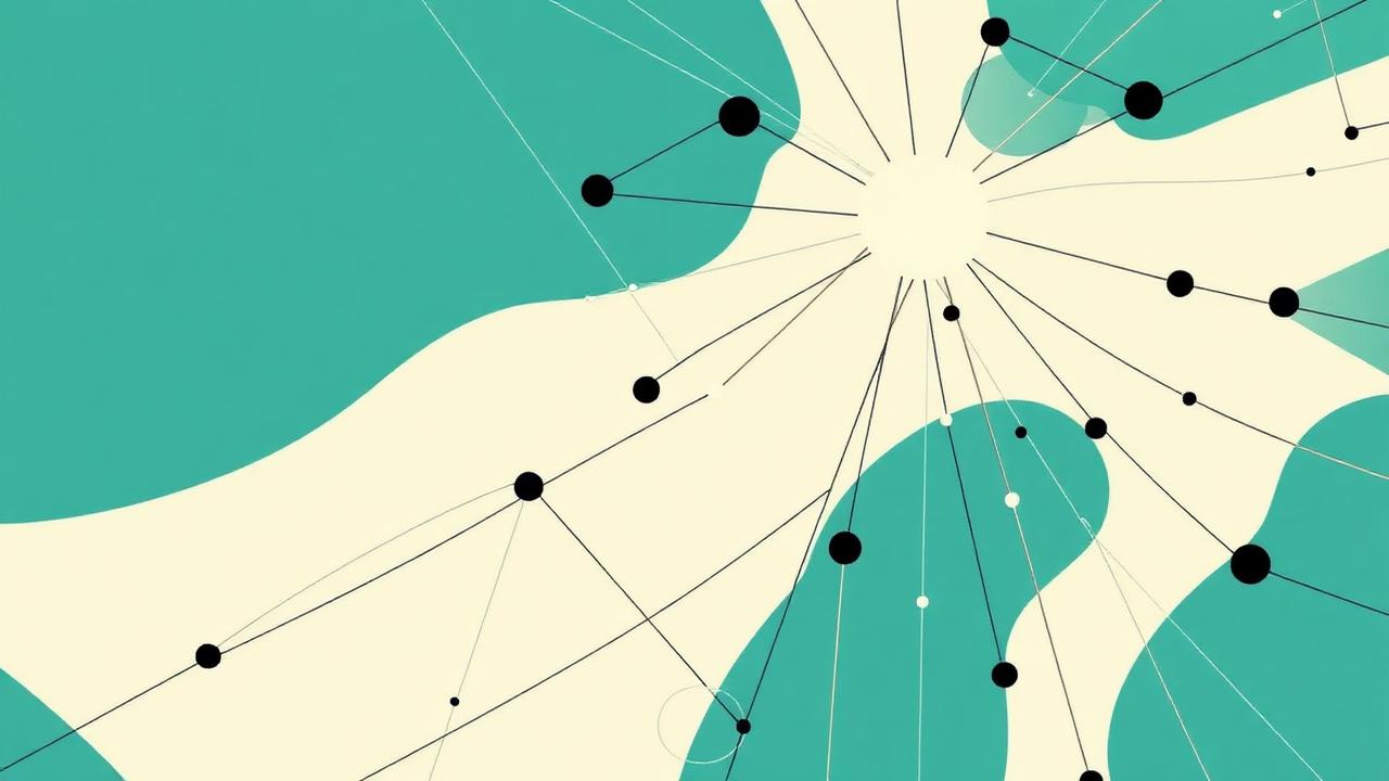 Abstract teal network web with tracing lines converging on a central node representing asset tracing and recovery