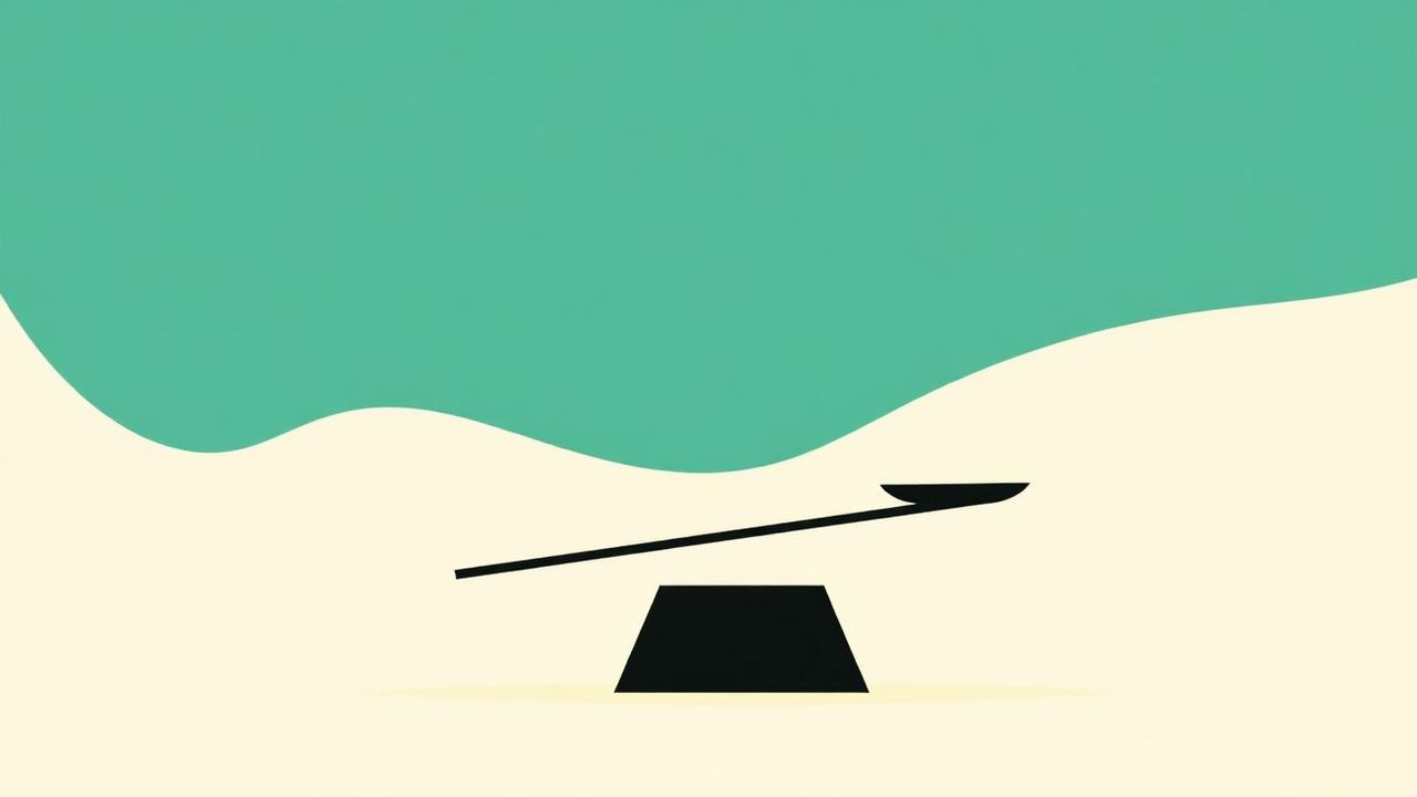 Abstract teal and cream balance scales tilting to represent estate liquidity gaps between assets and near-term obligations