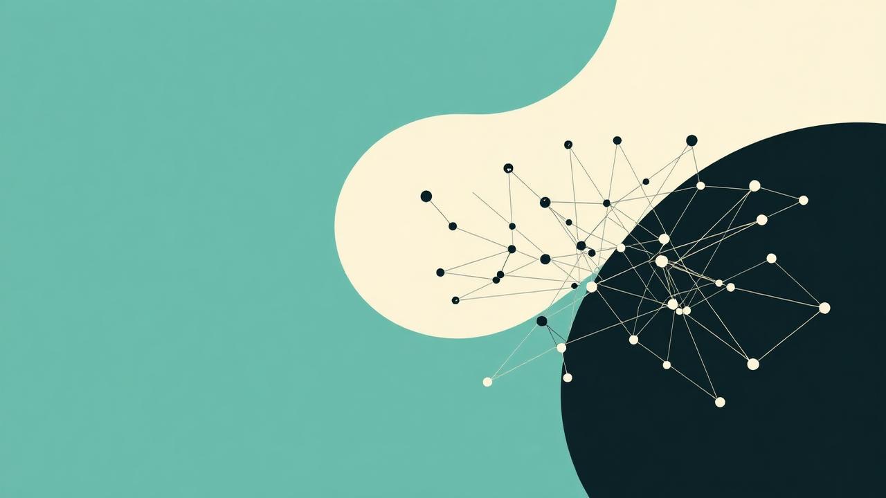 Abstract teal neural network of interconnected nodes representing artificial intelligence in the modern family office