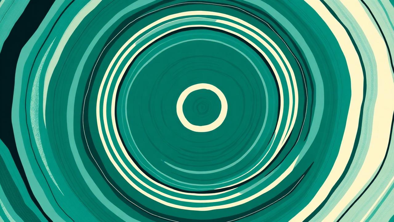 Abstract teal concentric rings expanding outward like a tree cross-section representing wealth preserved across generations