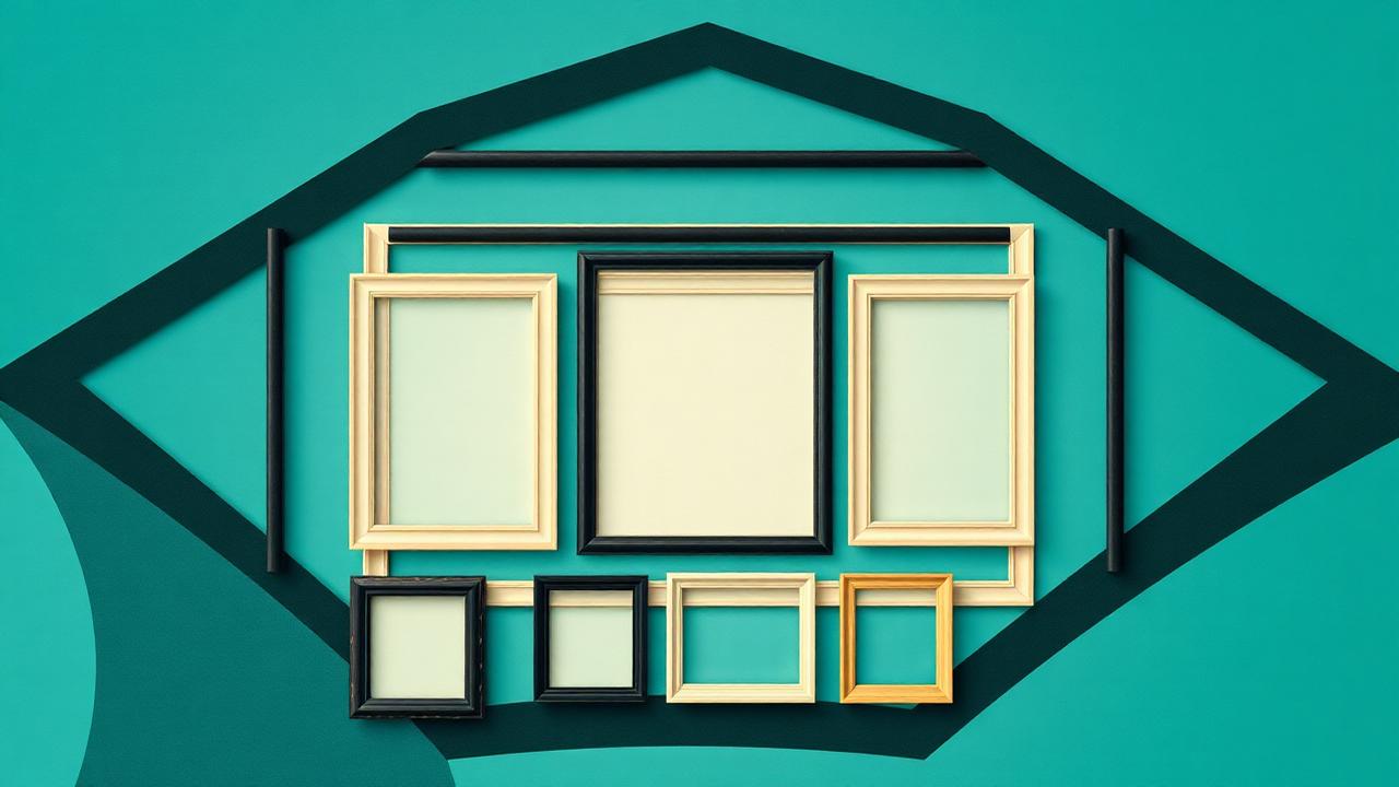 Abstract teal nested frames evoking a gallery wall representing collectibles, legacy and planned intergenerational transfer